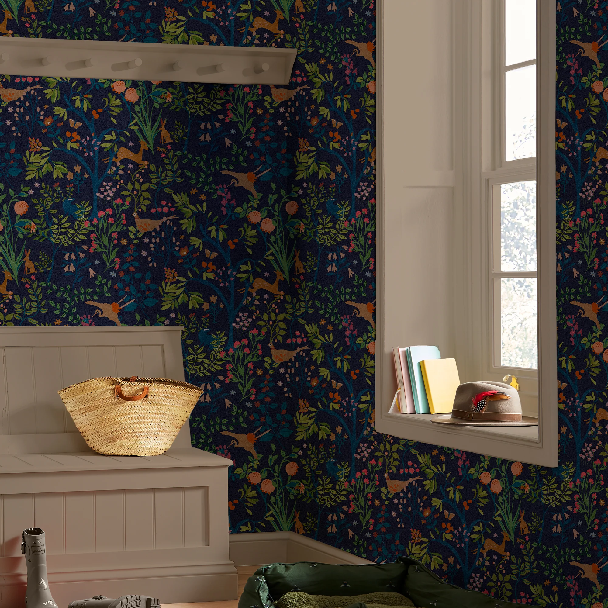 Joules Enchanted Woodland Wallpaper Navy - Trees & Animals Wall Covering - Image 2