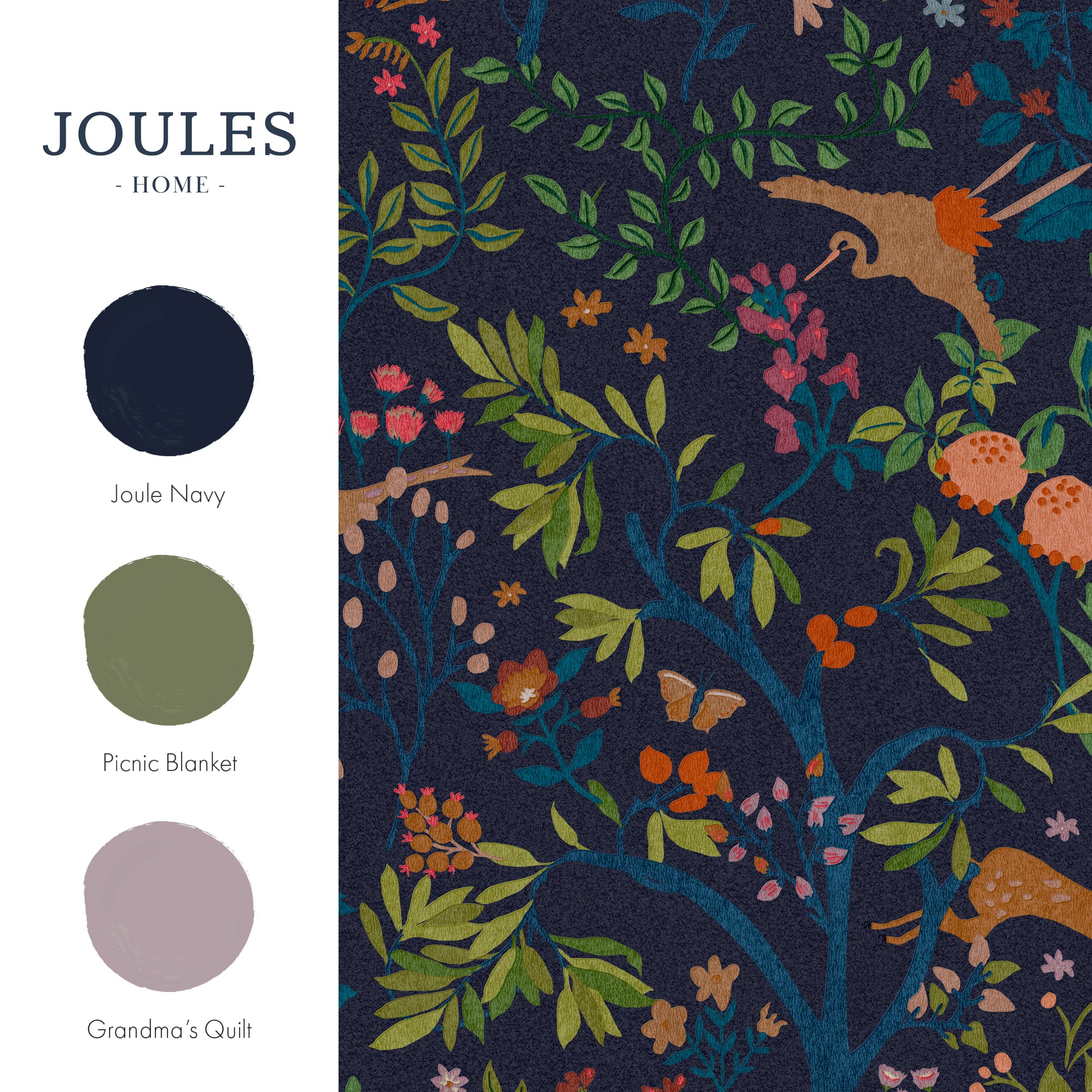 Joules Enchanted Woodland Wallpaper Navy - Trees & Animals Wall Covering - Image 4