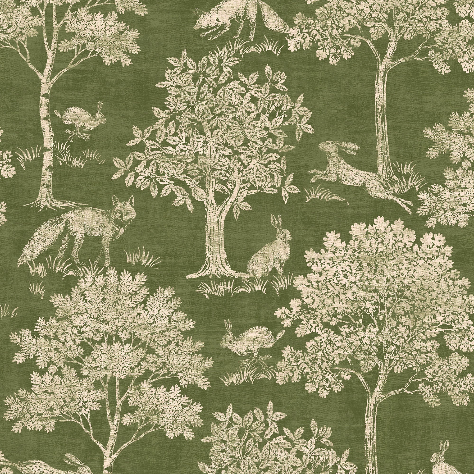 Joules Fox and Hare Wallpaper – Country Animal Print Wallpaper, Olive Green Neutral Tones, Paste-the-Wall Design, 52cm Width