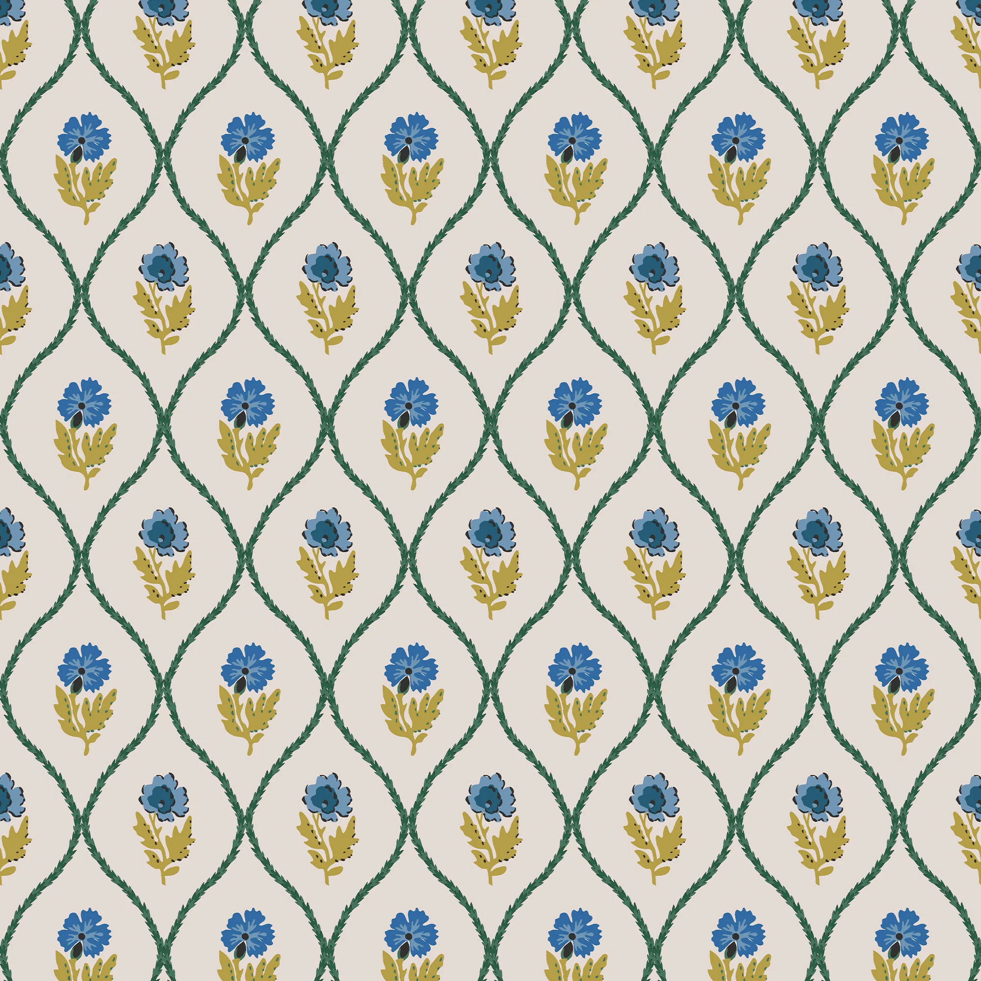 Joules Wallpaper Trellis Floral Creme Gold