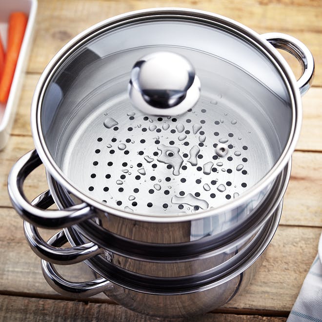 Judge 3 Tier Glass Lid Steamer Set 20cm Stainless Steel Multi-Level Cooking - Image 3