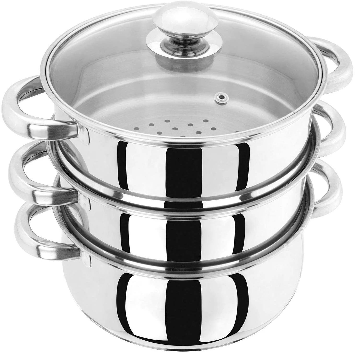 Judge 3 Tier Glass Lid Steamer Set 20cm Stainless Steel Multi-Level Cooking - Image 5
