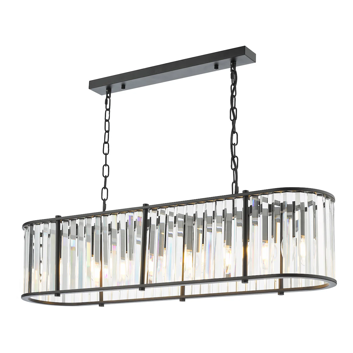 Kiran 7 Light Bar Pendant Satin Black Ceiling Light with Crystal Shades, Modern Linear Pendant Hanging Light for Dining Table & Kitchen Island
