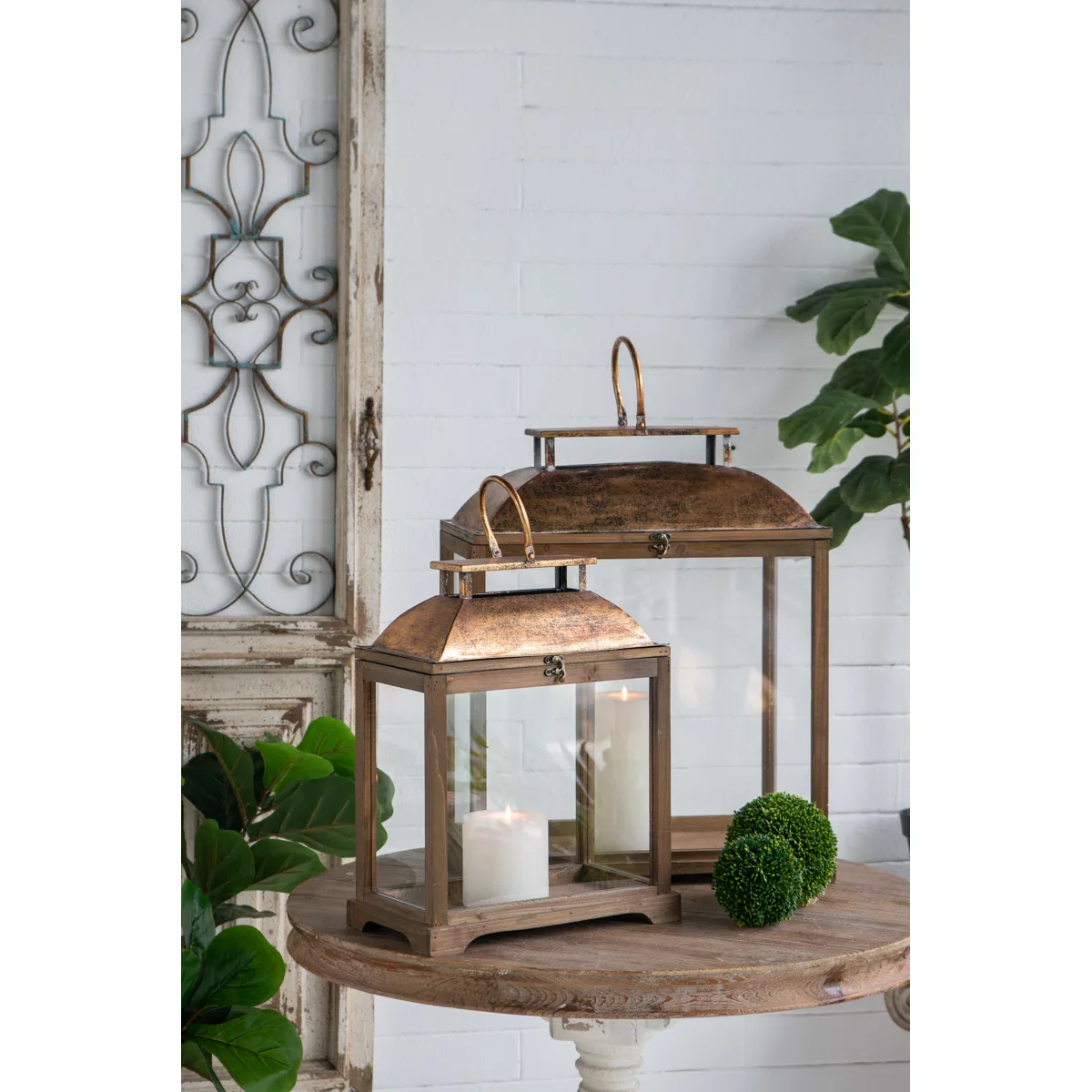 Lantern Set of 2 Gold 57cm – Wooden Lantern for Holding Candles - Image 4