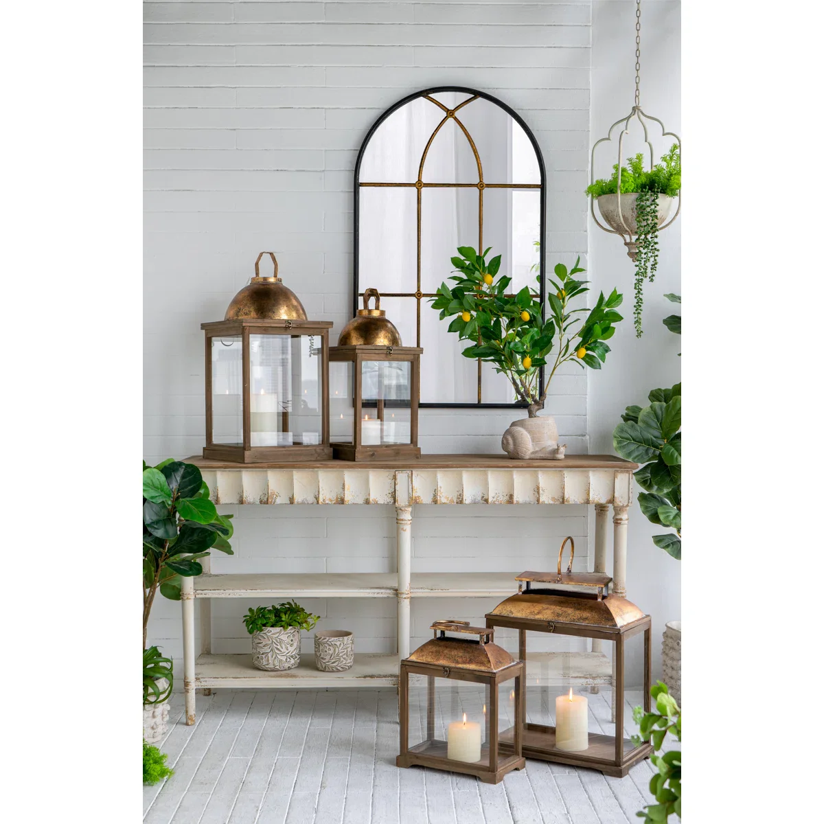 Gold Lantern Set of 2 – Tall Wooden Lantern for Holding Candles (73cm)