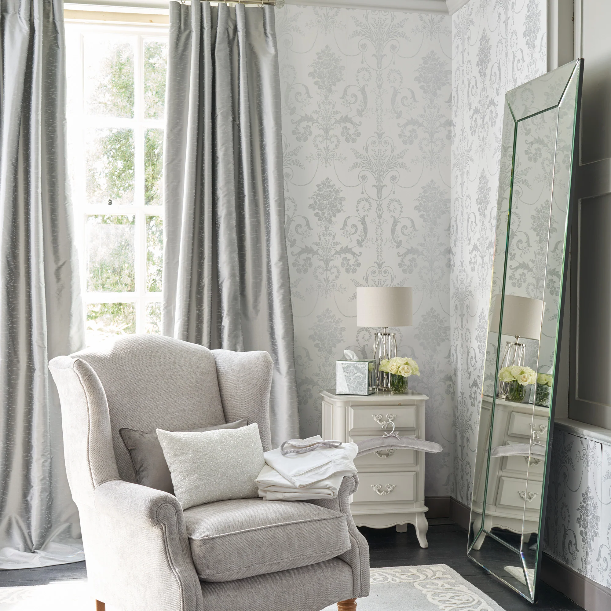Laura Ashley Wallpaper Josette Metallic Silver - Image 2