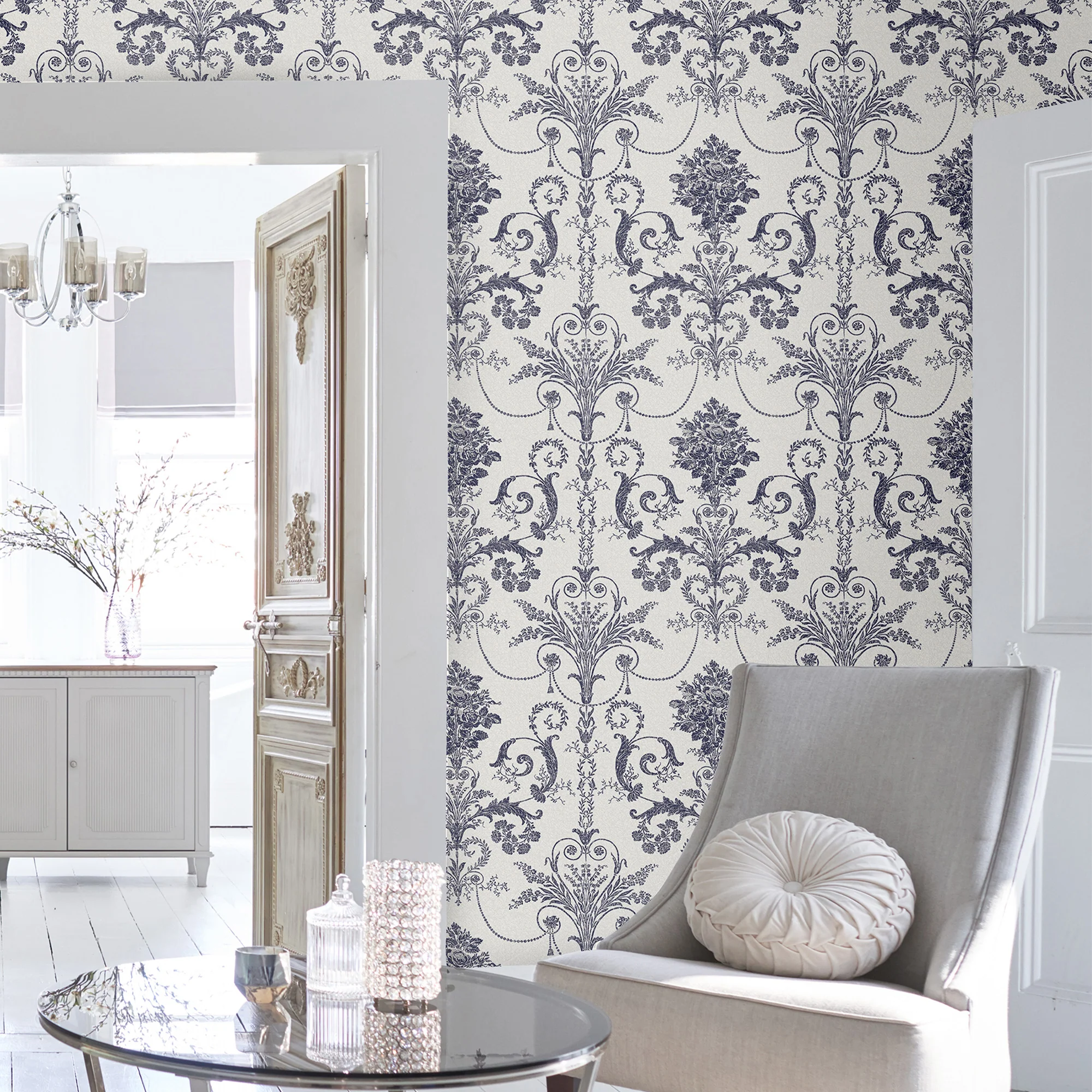 Laura Ashley Wallpaper Josette Off White and Midnight - Image 2