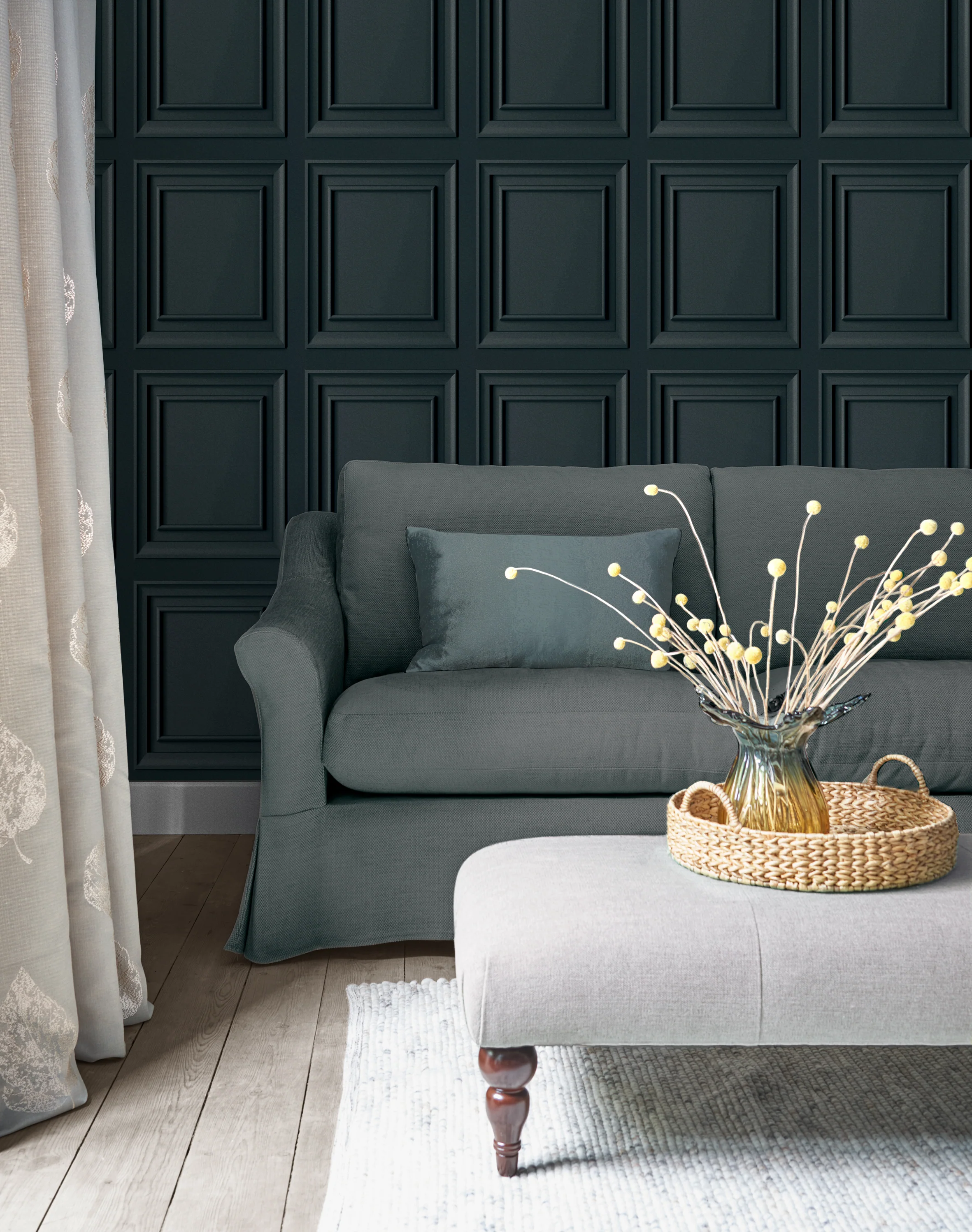 Laura Ashley Wallpaper Redbrook Wood Panel Dark Seaspray - Image 2