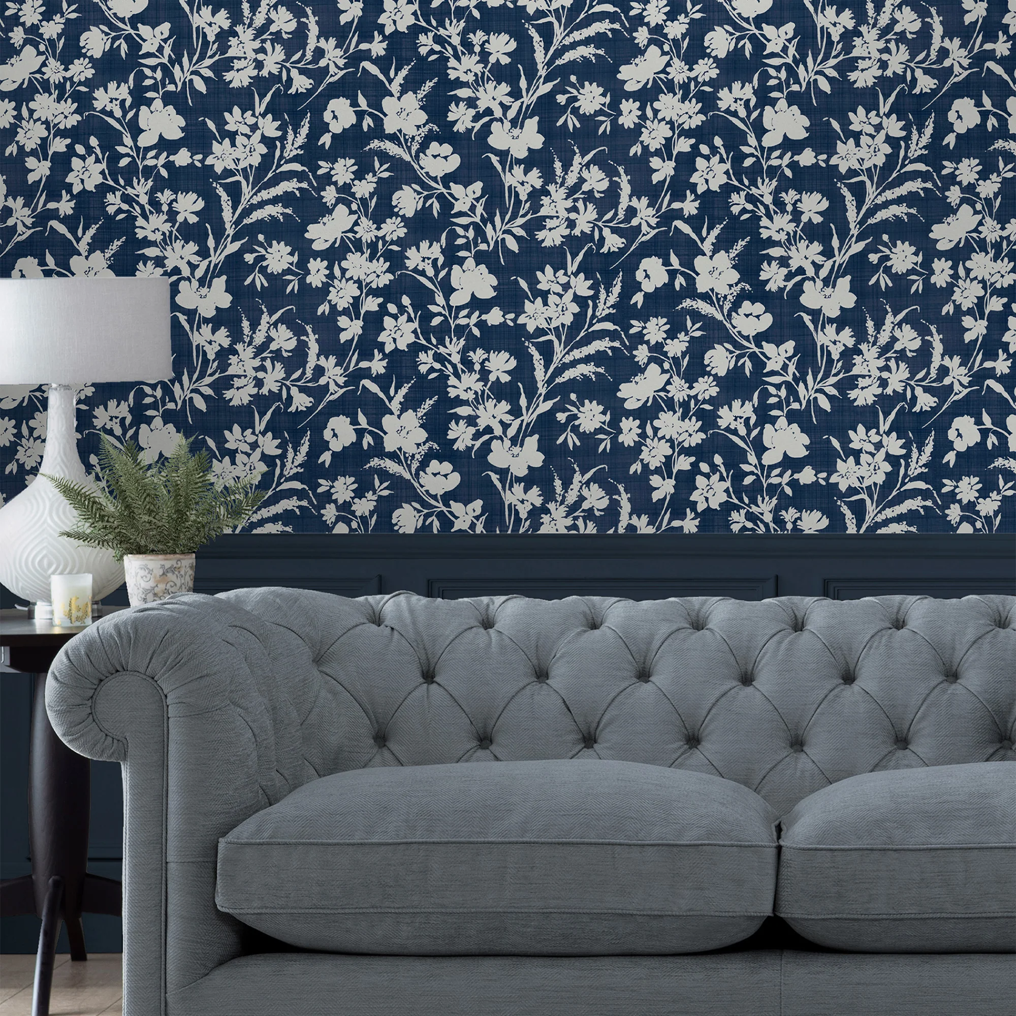 Laura Ashley Wallpaper Rye Midnight Seaspray Blue - Image 2