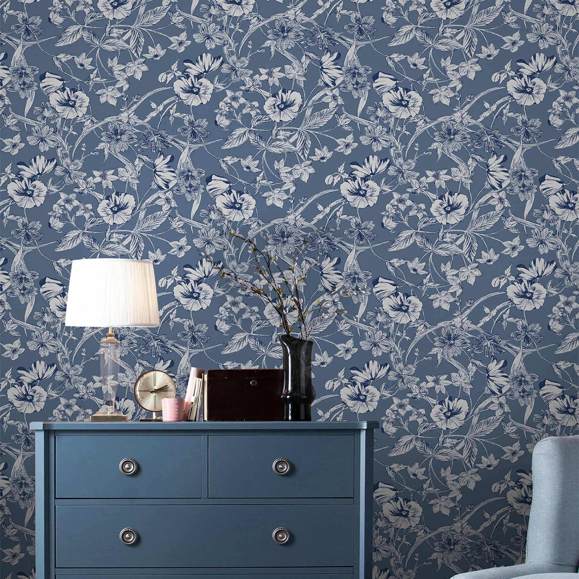 Laura Ashley Wallpaper Summerhill Midnight Blue - Image 2