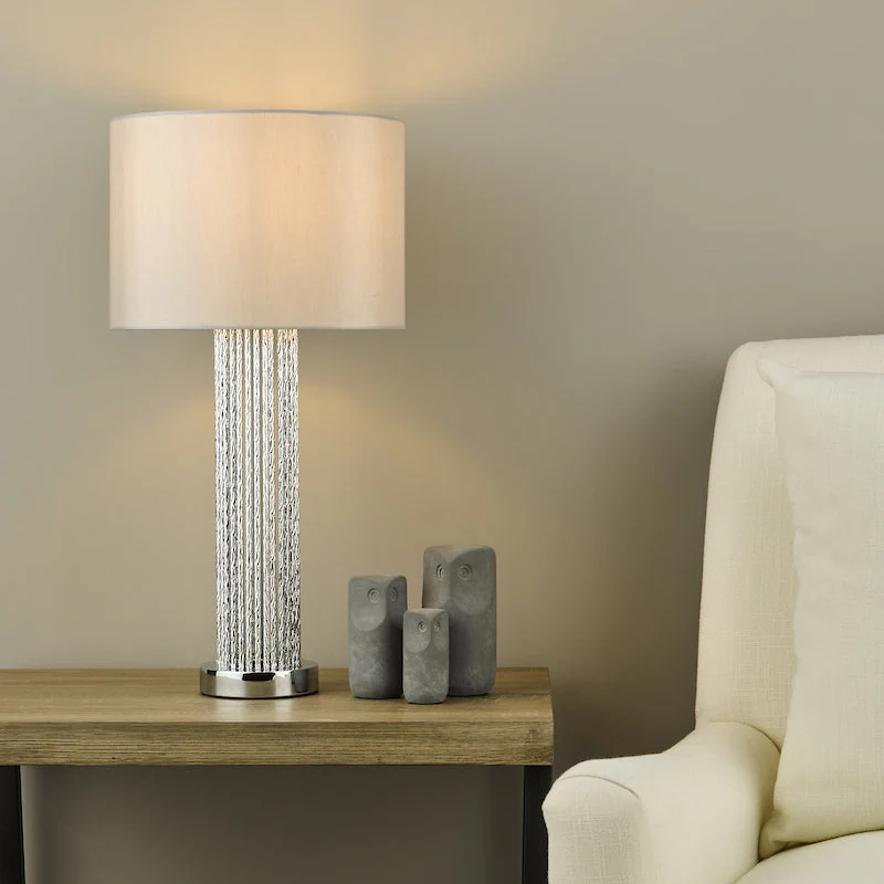 Lazio Table Lamp Satin Silver and Polished Chrome with Grey Shade – Modern Metal Table Lamp for Home Decor - Image 2
