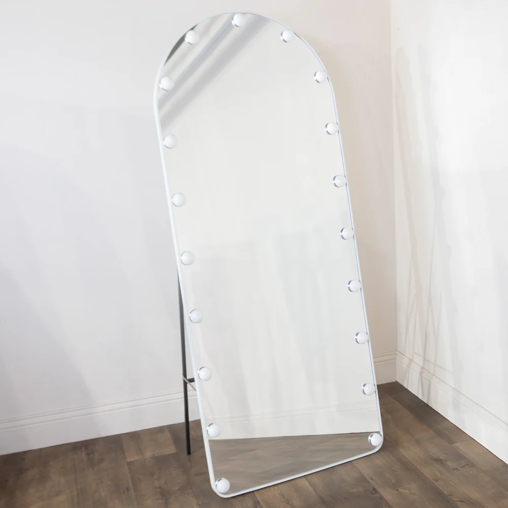 Modena Cheval White Arch Mirror with LED Bulbs – Full-Length Mirror