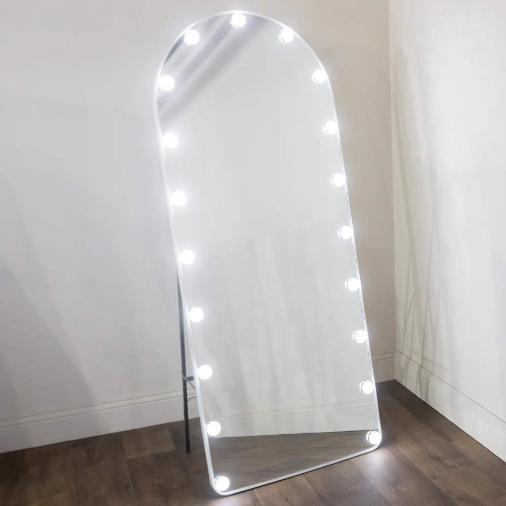 Modena Cheval White Arch Mirror with LED Bulbs – Full-Length Mirror - Image 2