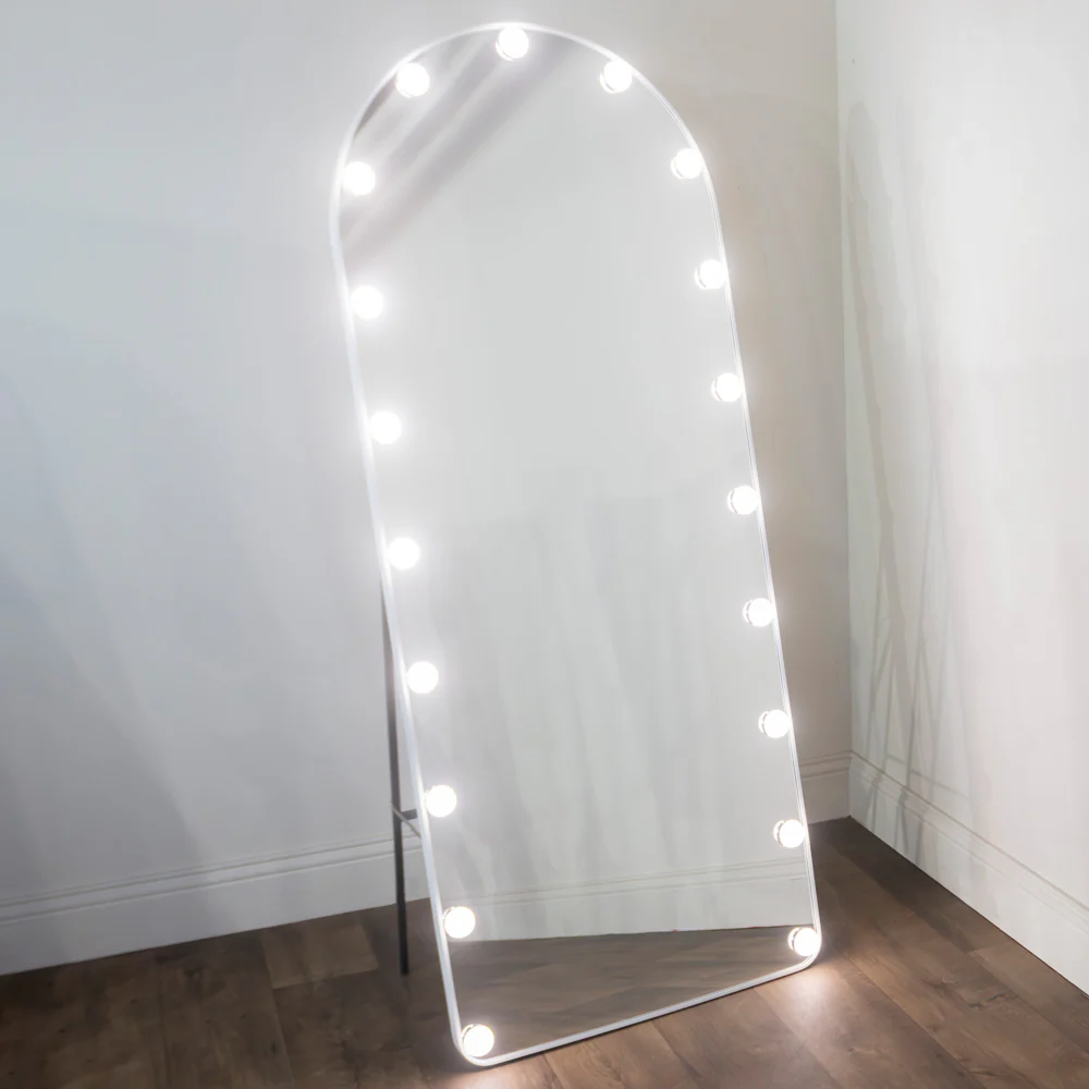Modena Cheval White Arch Mirror with LED Bulbs – Full-Length Mirror - Image 3