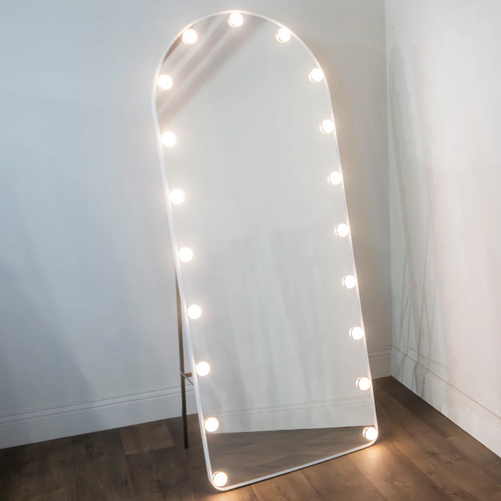 Modena Cheval White Arch Mirror with LED Bulbs – Full-Length Mirror - Image 4