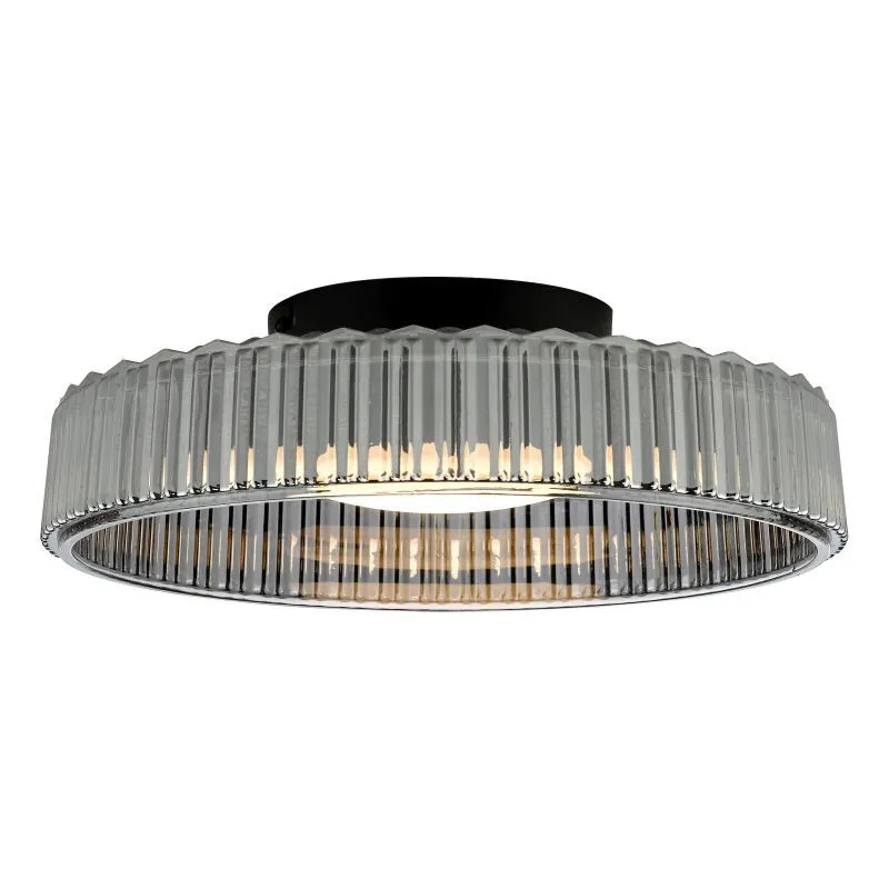 Leena Flush Satin Black and Smoked Ribbed Glass LED - Image 3