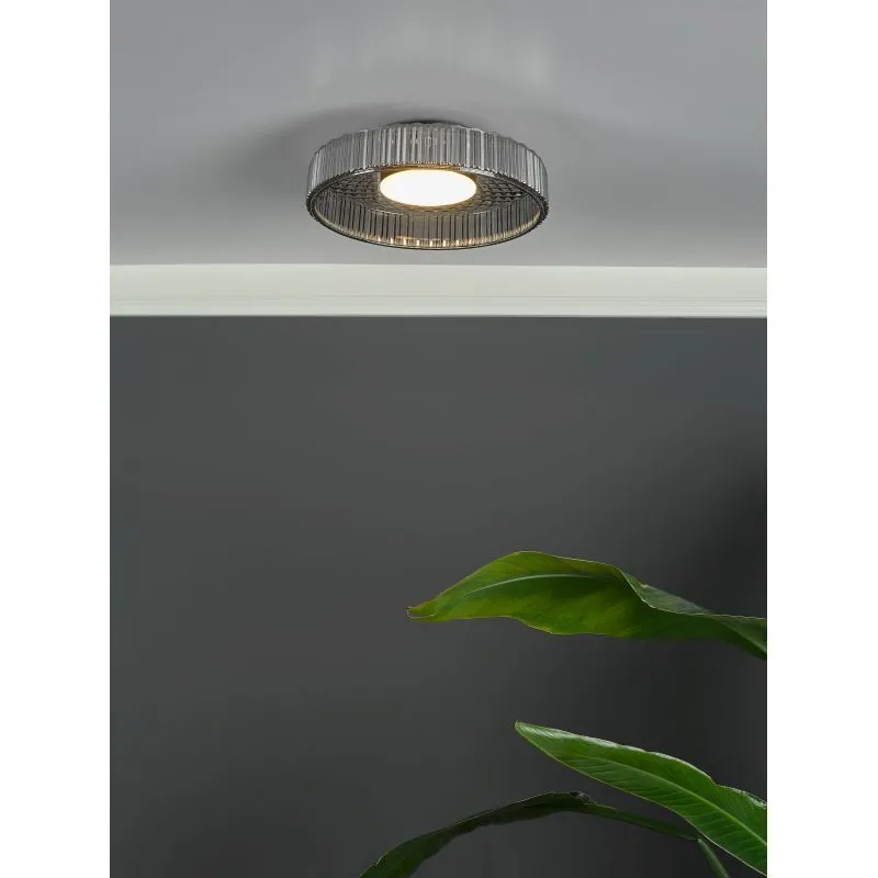 Leena Flush Satin Black and Smoked Ribbed Glass LED - Image 6