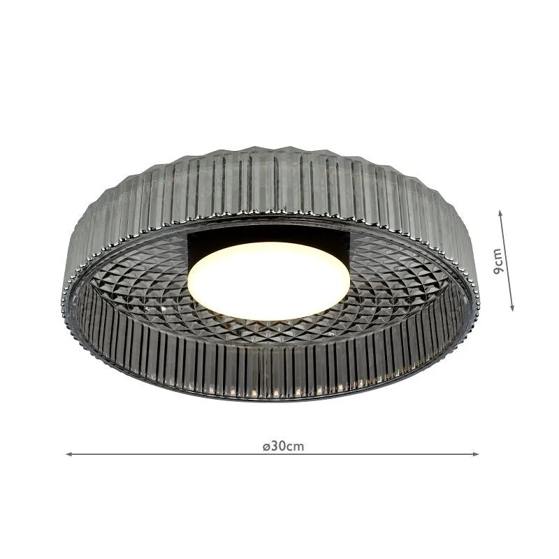 Leena Flush Satin Black and Smoked Ribbed Glass LED - Image 7