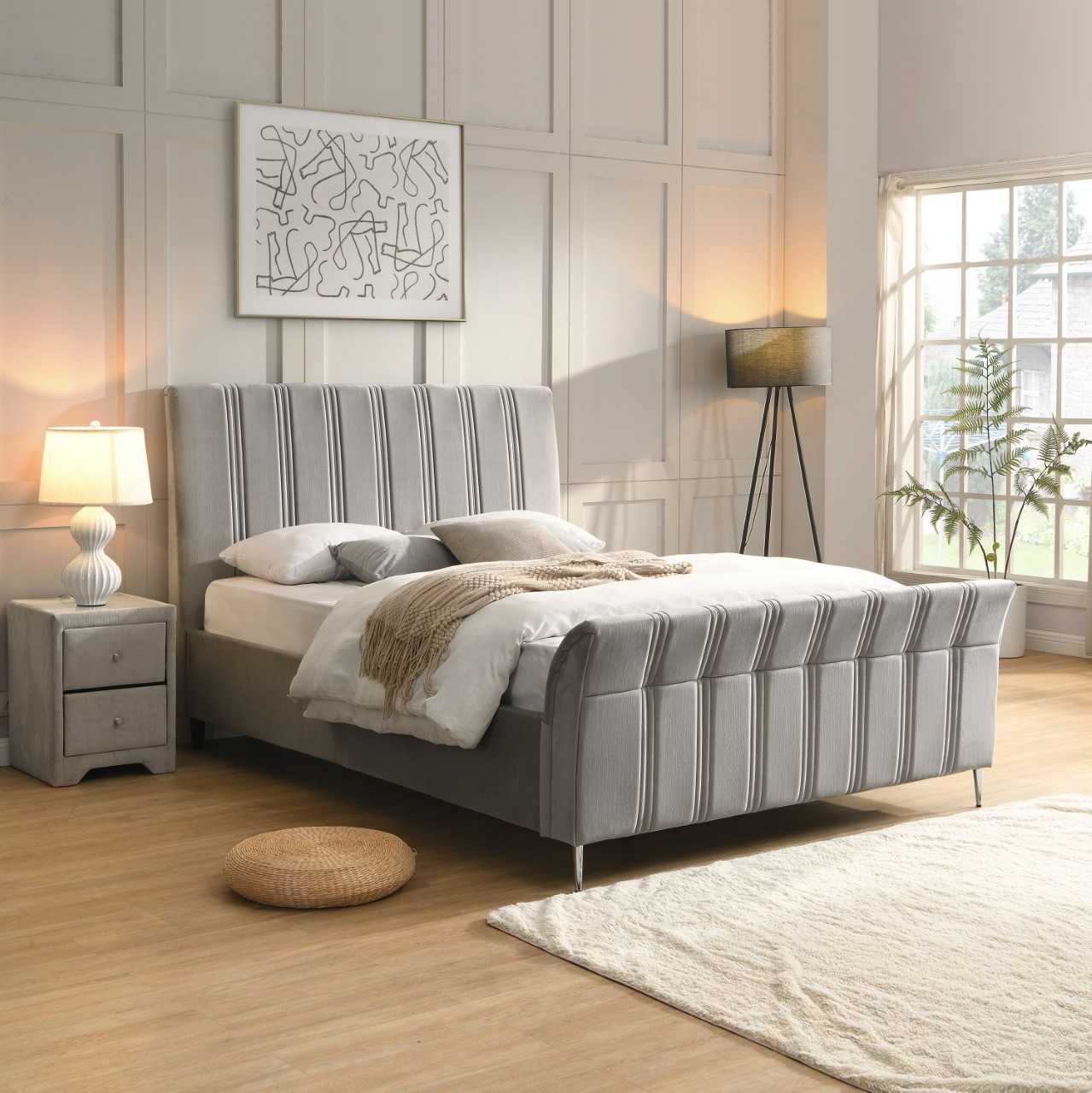 Leitrim 4ft6 Double Bed Grey - Upholstered Bedroom Collection