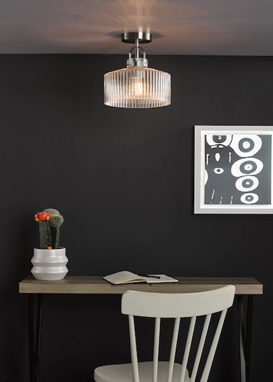 Lenka Semi-Flush Satin Nickel and Ribbed Glass - Image 5