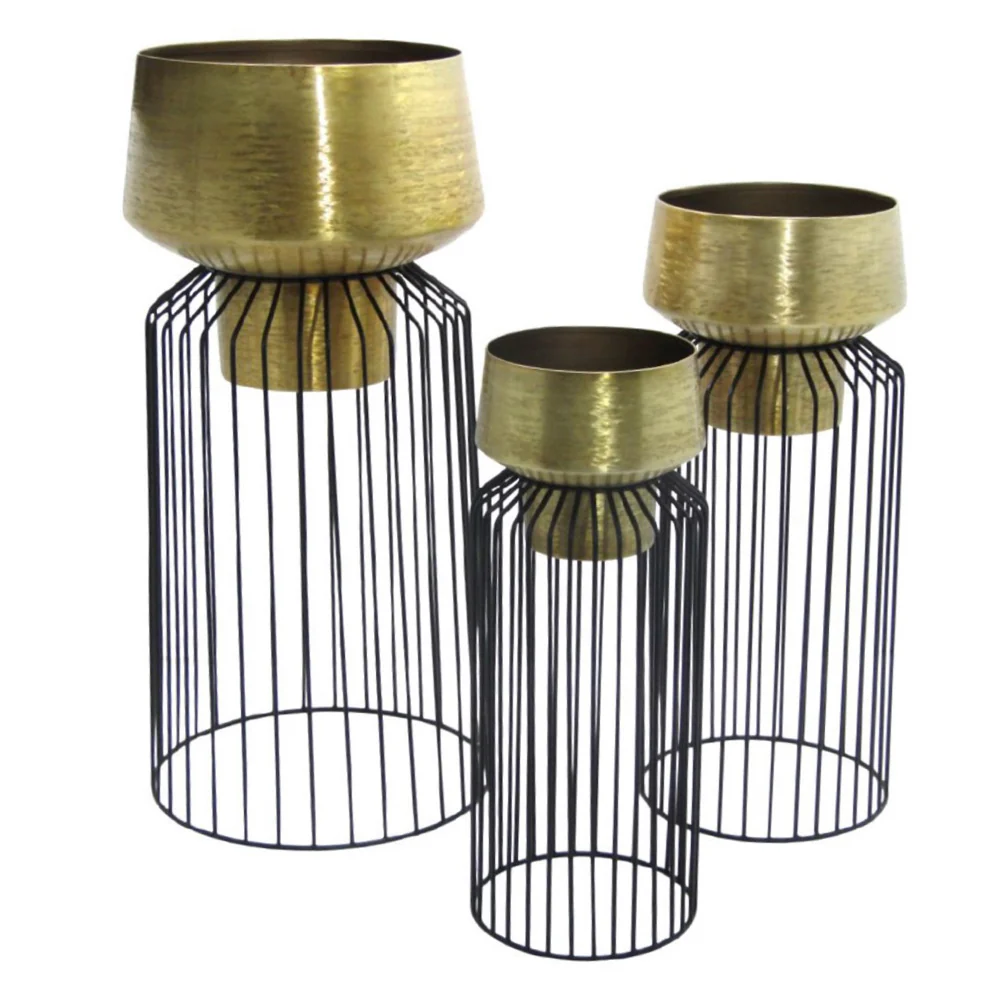 Lia Small Planter With Stand – Brass/Black Pot for Home Décor - Image 2
