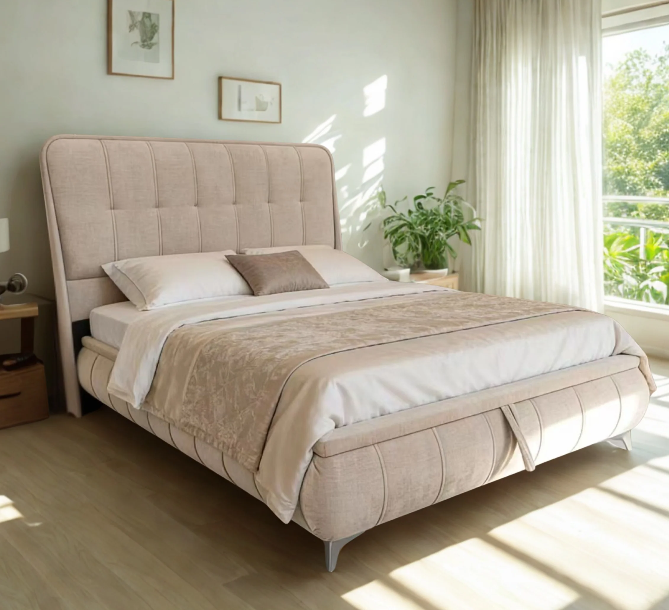 Limerick Storage 5 ft King Size Bed Beige - Ottoman Bed Collection