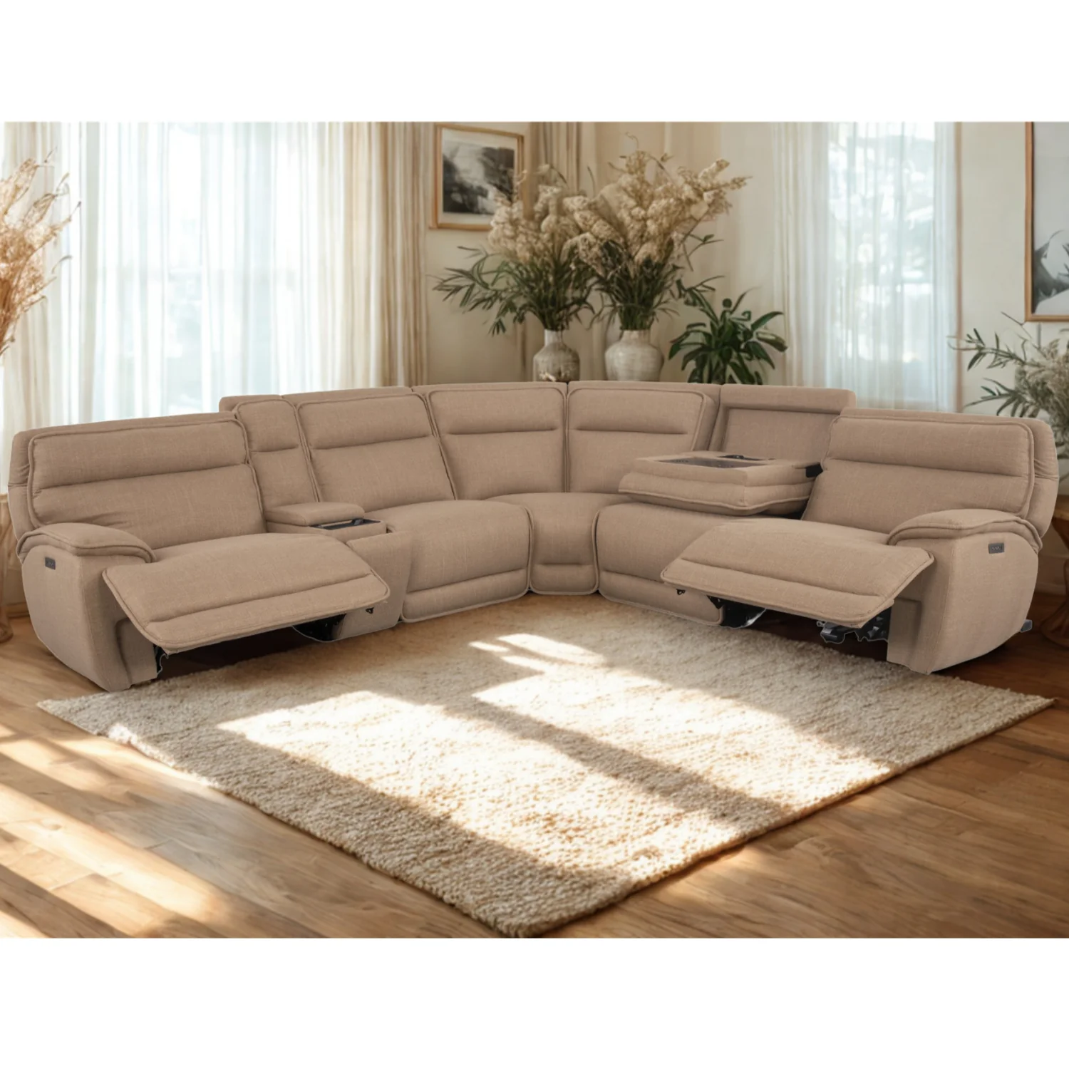 Louise Fabric Corner Sofa with Electric Recliners, USB Charging & Optional Console Unit