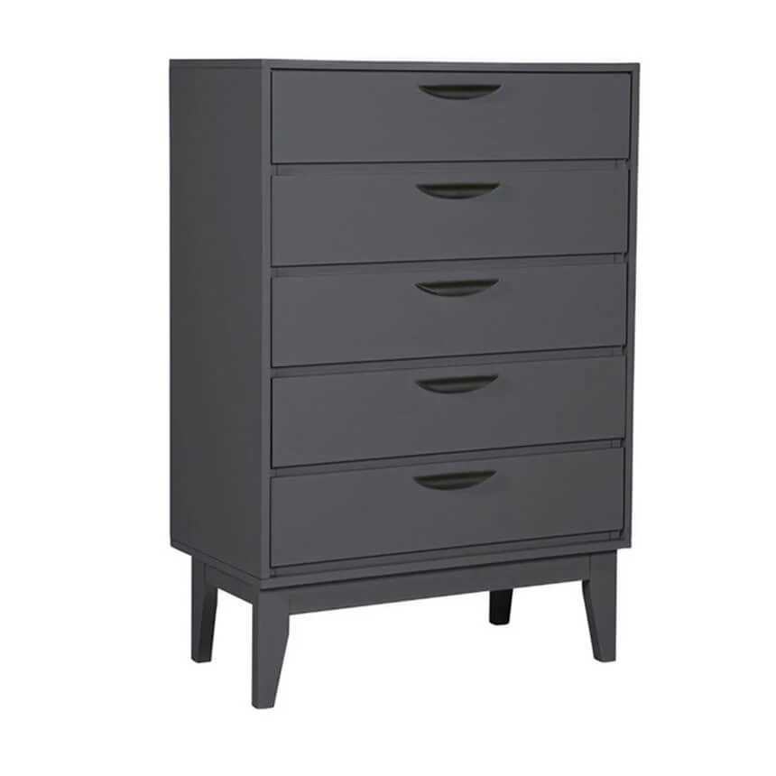 Luna Chest of Drawer Tall Dark Grey – Modern Wooden 5 Drawer Bedroom Furniture Storage Unit