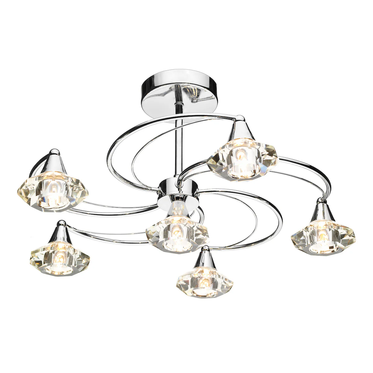 Luther 6 Light Semi-Flush Polished Chrome Crystal Ceiling Light – Modern Lighting Collection Fixture for Home Decor Interiors