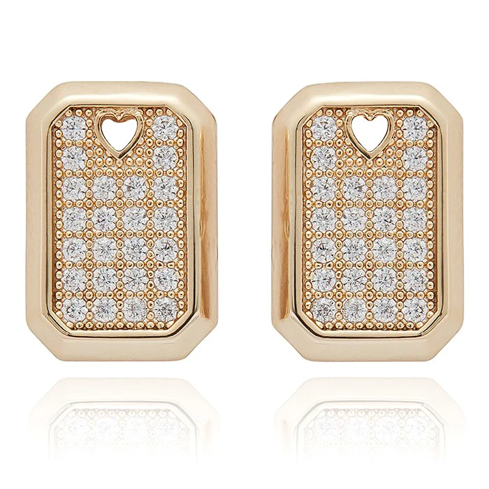 Luxe Tag Glam Sparkle Gold Plated Earrings - Women’s Stud Jewellery