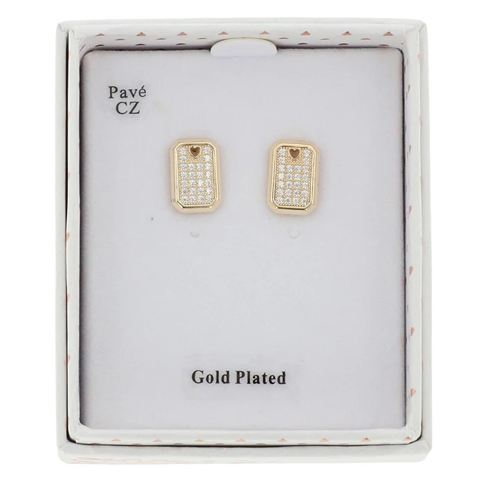Luxe Tag Glam Sparkle Gold Plated Earrings - Women’s Stud Jewellery - Image 2