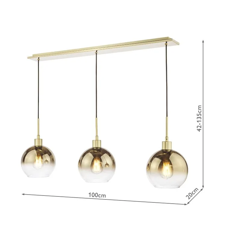 Lycia 3 Light Bar Pendant Satin Gold and Gold Ombre Glass - Image 7