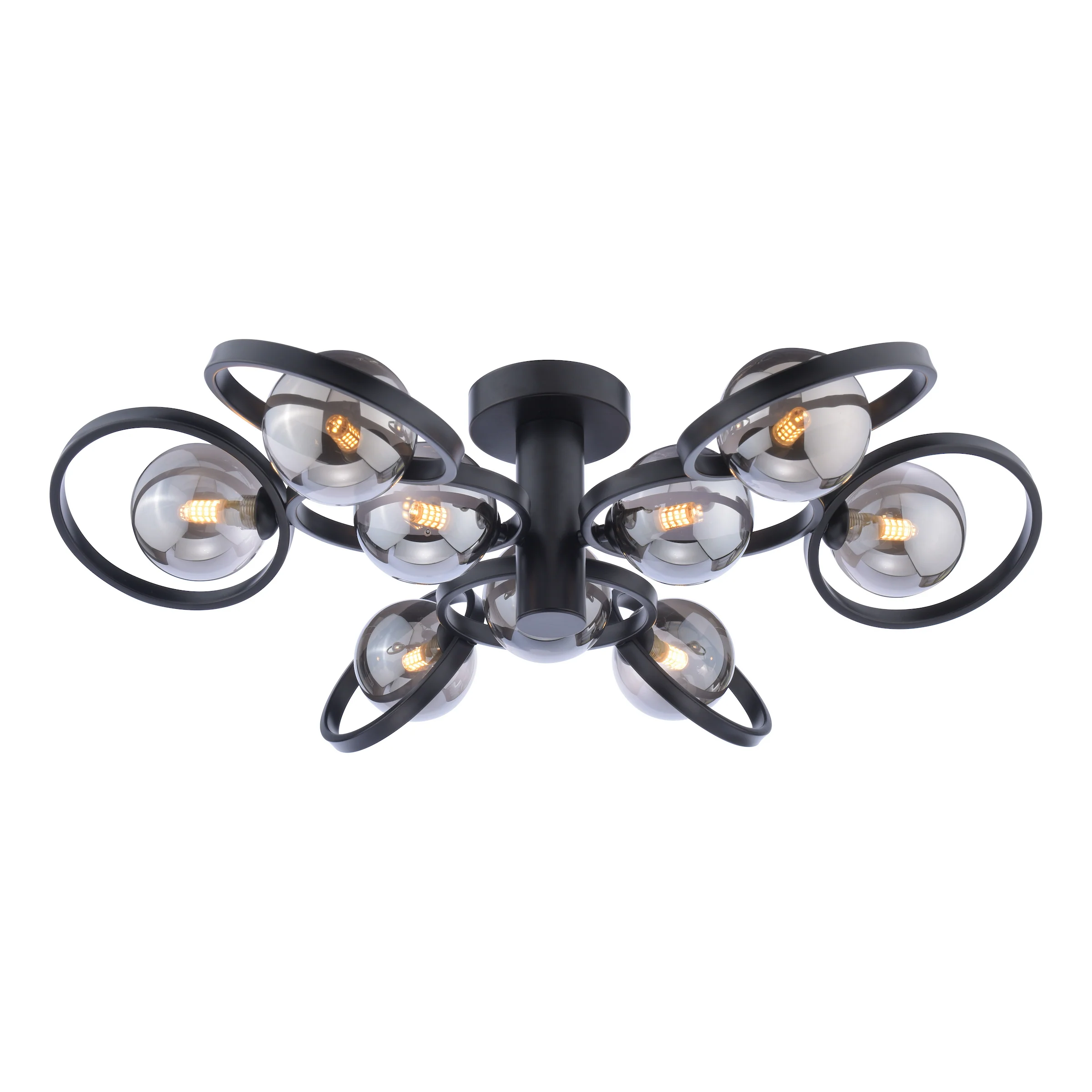 Lynette 9 Light Semi-Flush Satin Black/Smoked Glass - Modern Lighting