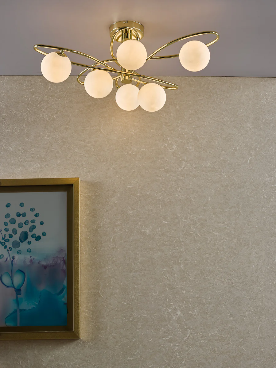 Lysandra 6 Light Semi-Flush Polished Gold and Opal Glass Shades Modern Ceiling Light Collection - Image 2