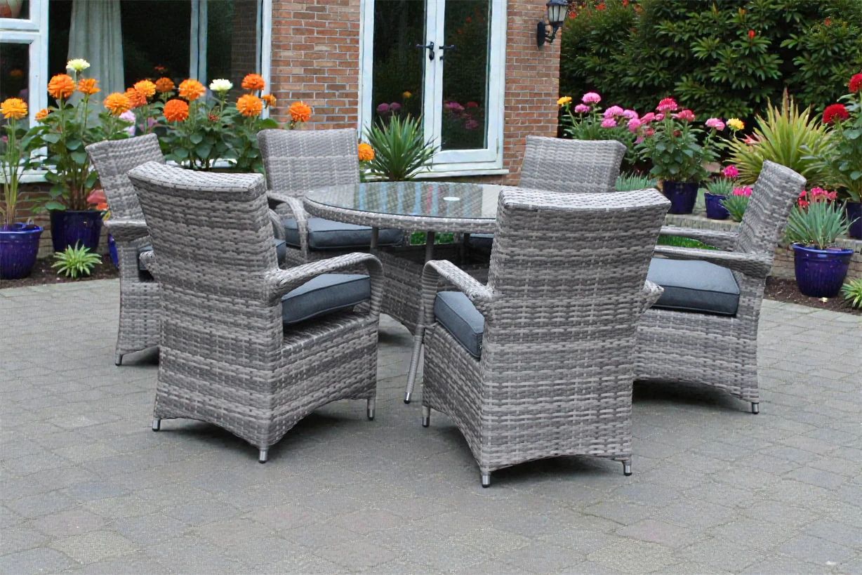 Majorca Garden Table & Chairs Set – Grey Rattan Outdoor Furniture with 135 cm Dining Table & Cushioned Chairs - Image 5