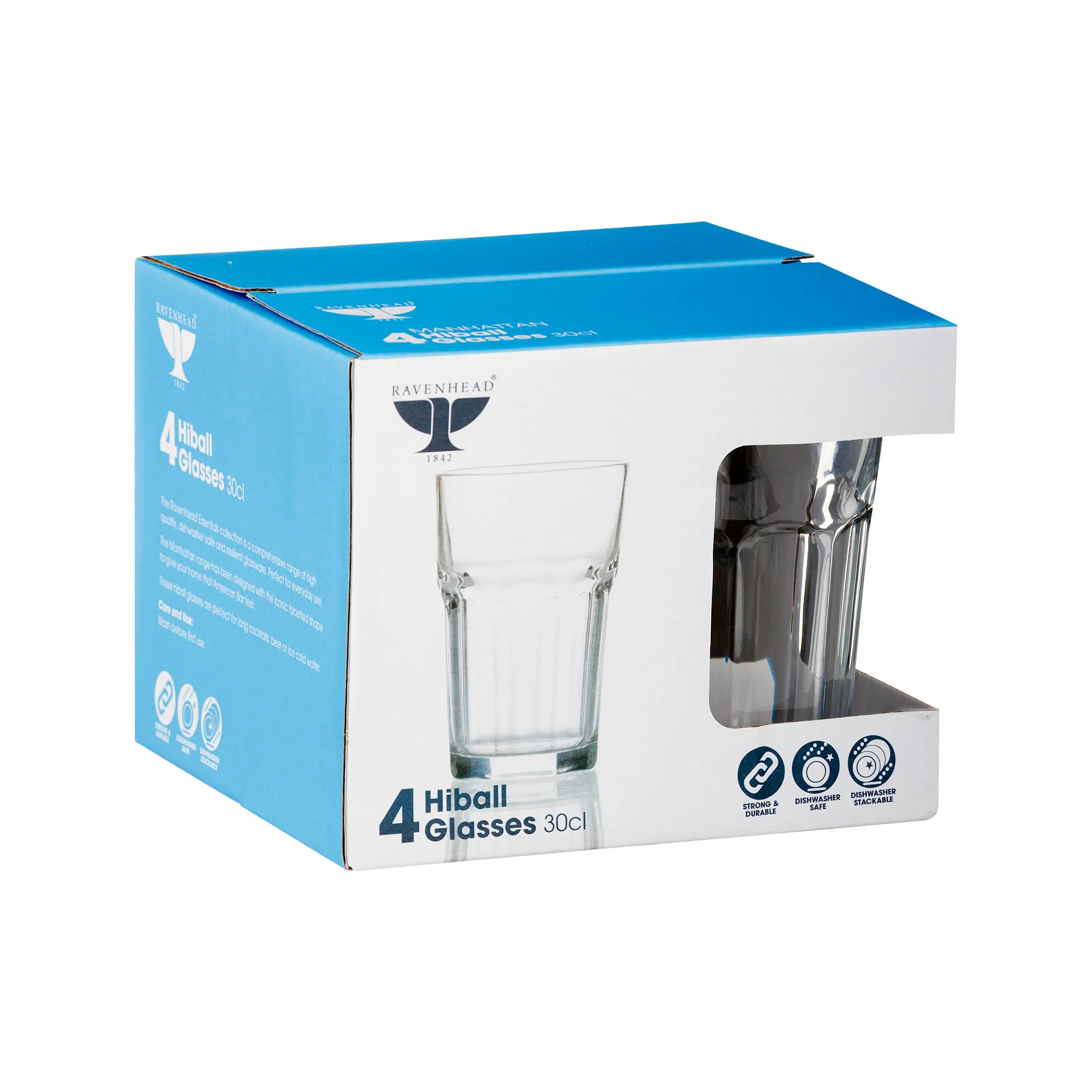 Ravenhead Manhattan 4 Hiball Glasses 30cl Facetted Cocktail Glassware Set for Drinks & Entertaining - Image 2