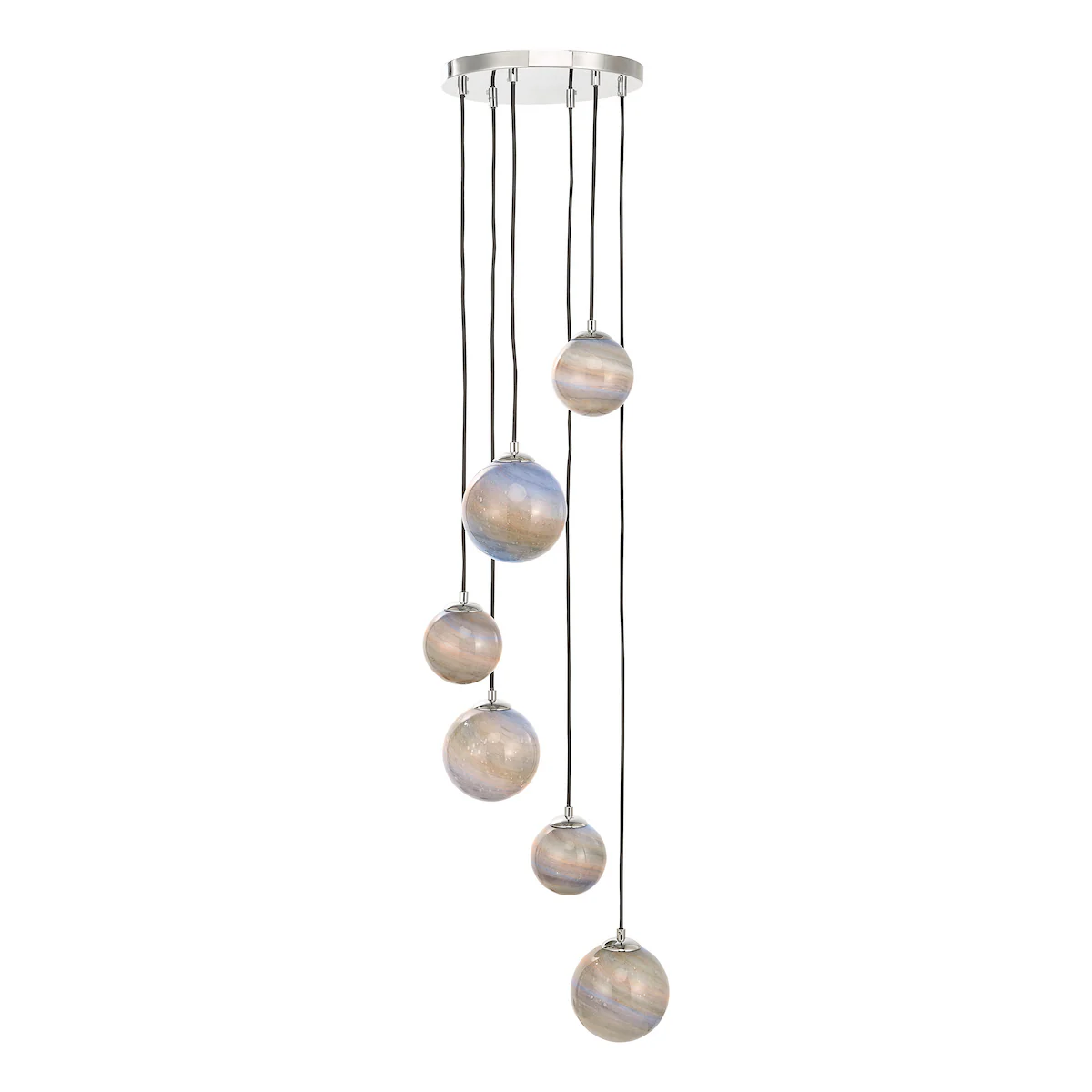 Mikara 6 Light Cluster Pendant Chrome & Planet Glass Hanging Ceiling Light for Modern Home Decor