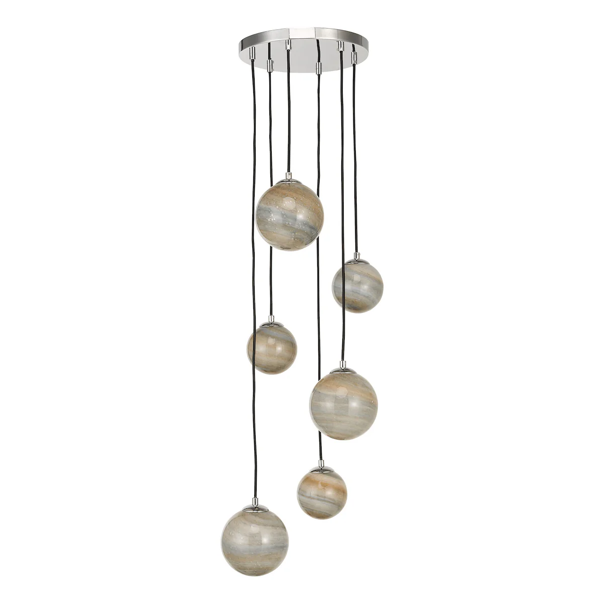 Mikara 6 Light Cluster Pendant Chrome & Planet Glass Hanging Ceiling Light for Modern Home Decor - Image 2