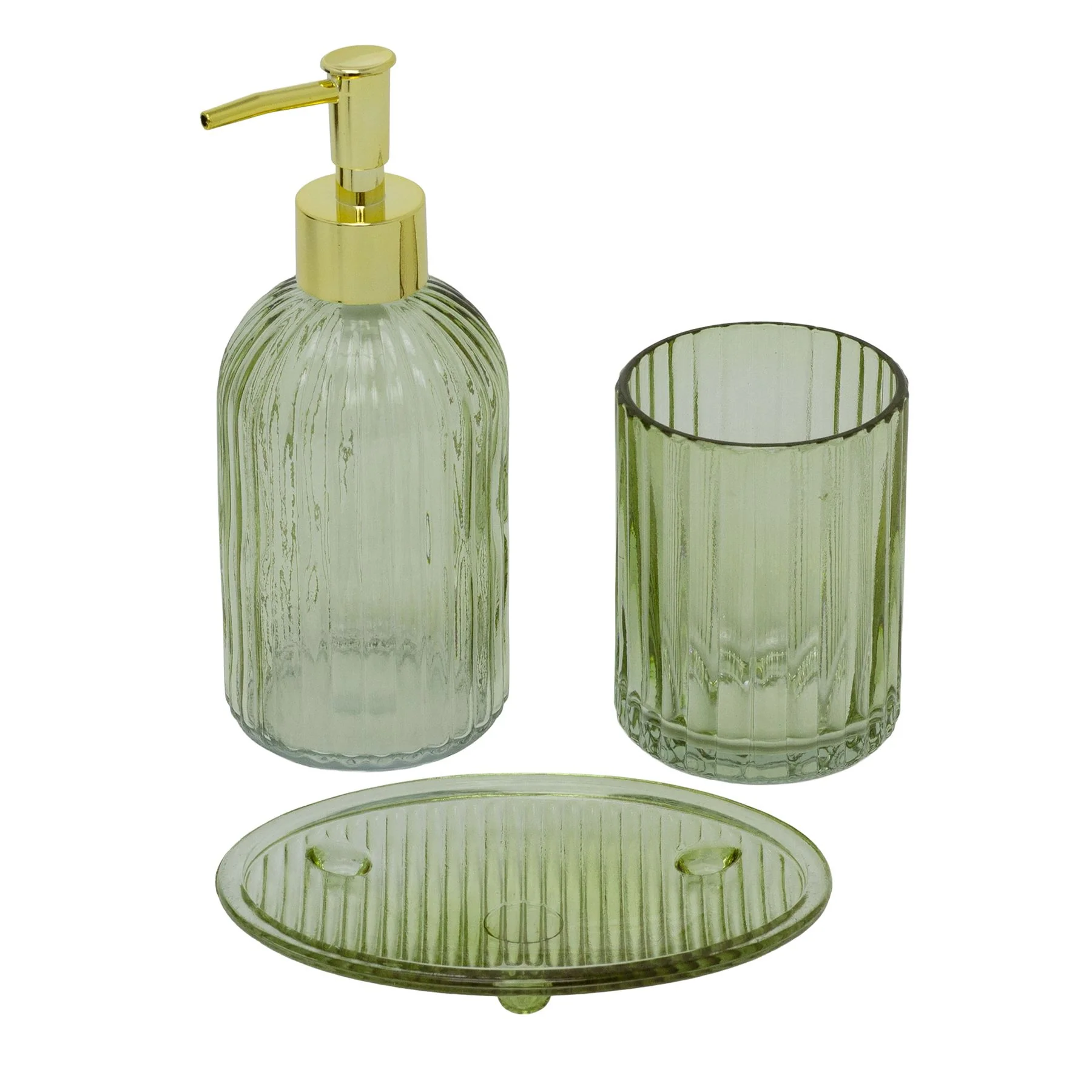 Temerity Jones Mushroom Glass Bathroom Set – Ribbed Glass Bathroom Accessories Set with Soap Dispenser, Tray & Tumbler - Image 4