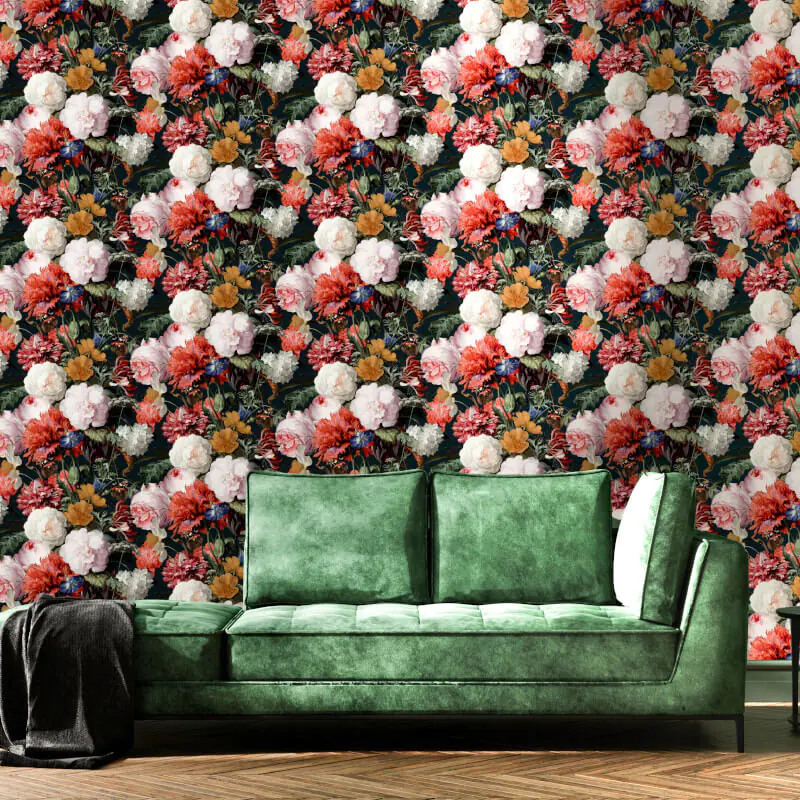 N10100 Floral Bouquet Black Multi Wallpaper