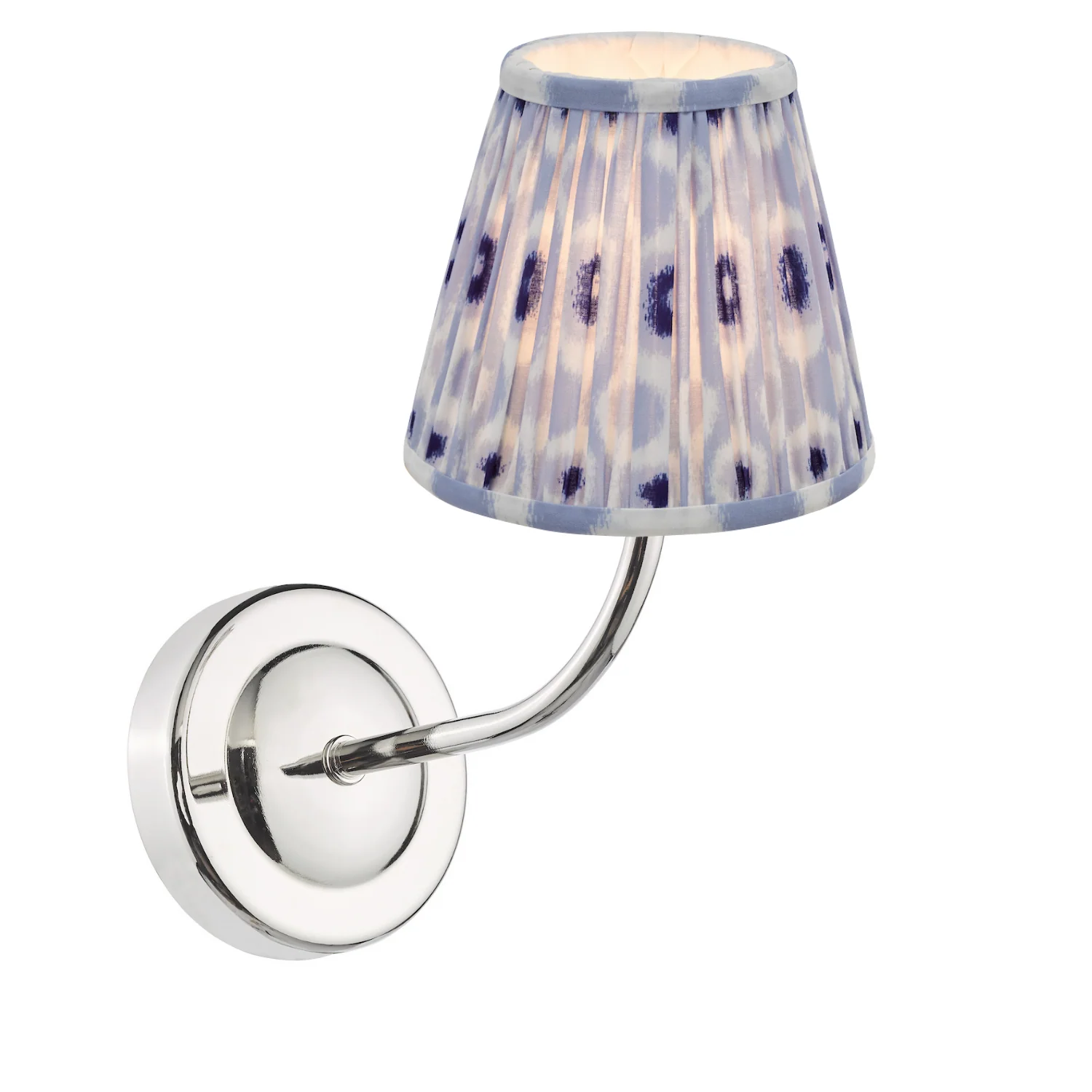 Navarro Rechargeable Wall Light Polished Nickel with Blue Cotton Mix Tapered Shade in Polished Nickel Finish