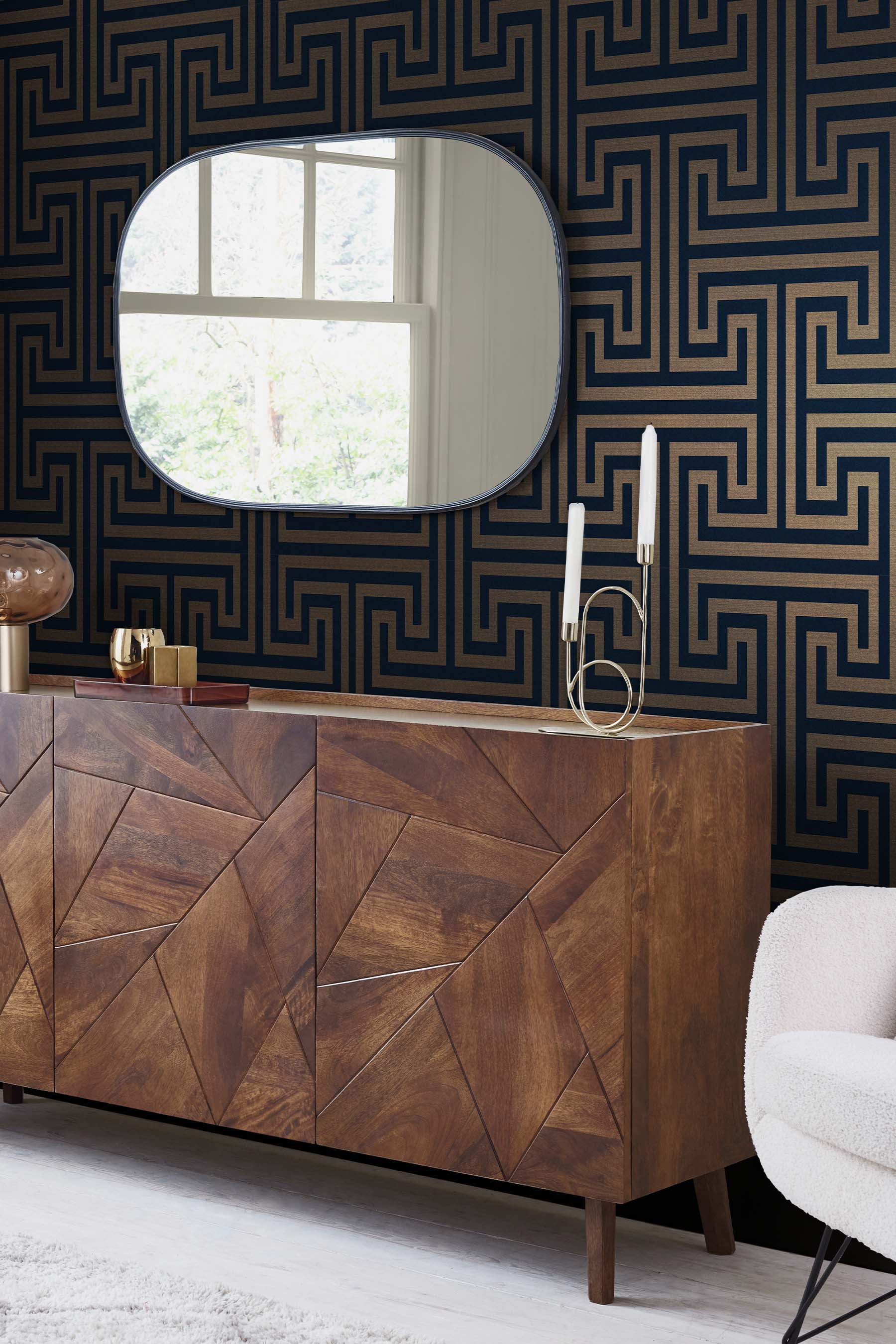 Next Wallpaper Metallic Greek Key Navy - Image 2