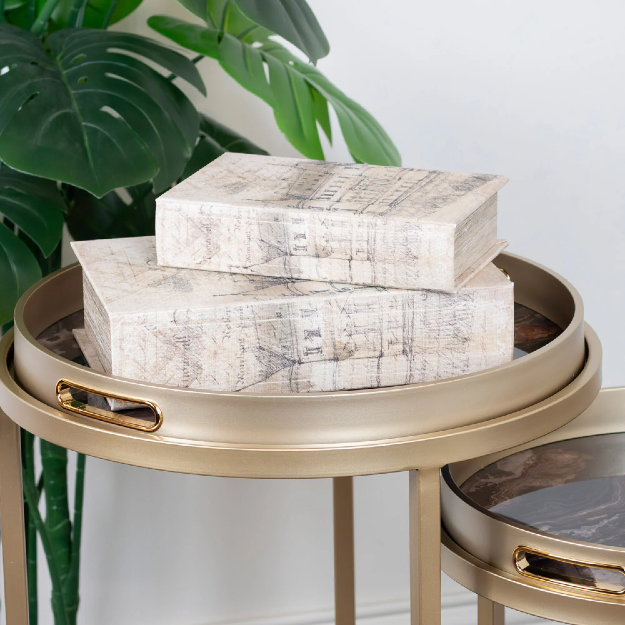 Nyra Gold Nest of Tables – Elegant Set of 2 Tray Tables for Living Room - Image 4