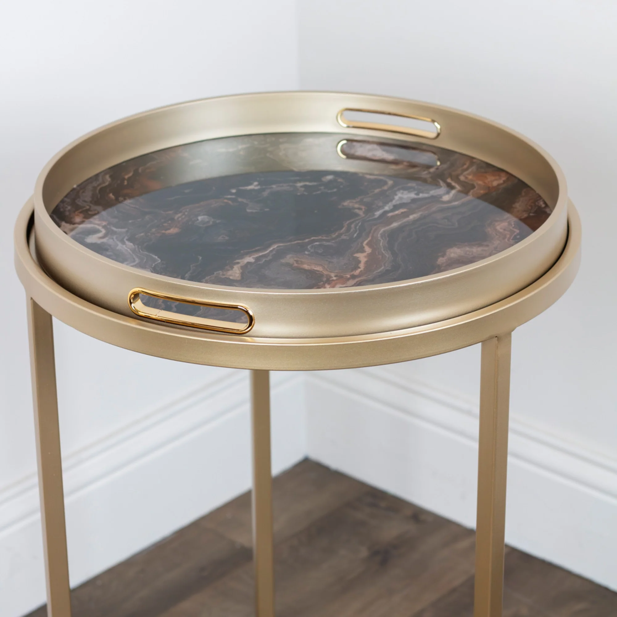 Nyra Gold Nest of Tables – Elegant Set of 2 Tray Tables for Living Room - Image 5