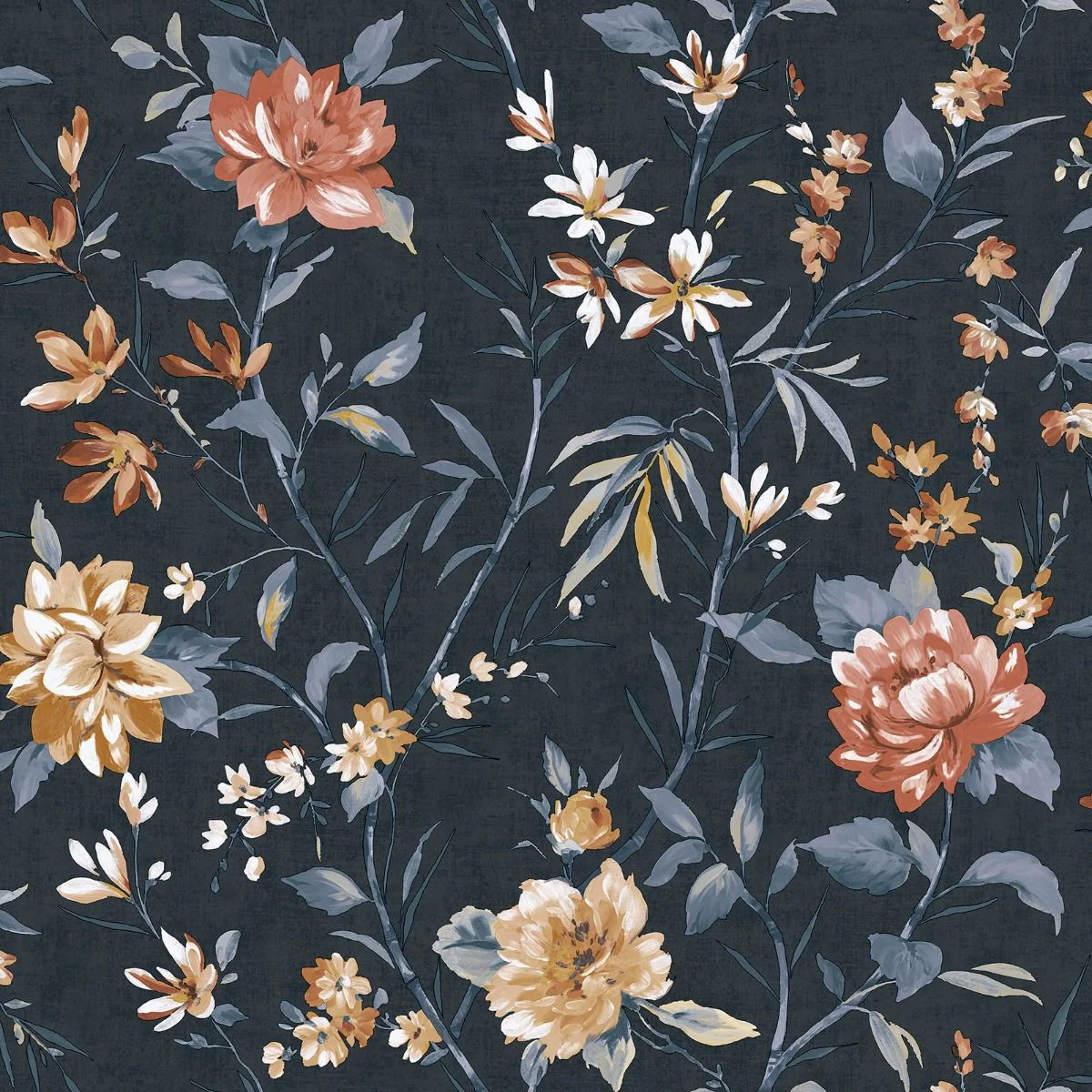 Oriental Trail Navy Wallpaper – Floral Wallpaper by Holden 13820
