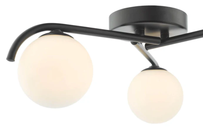 Orlena 3 Light Semi-Flush Matt Black with Opal Glass Shade - Image 4
