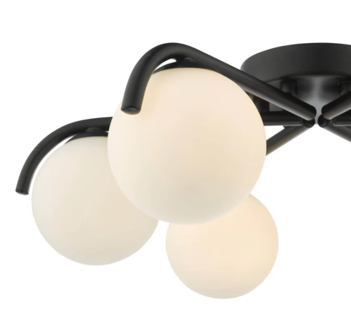 Orlena 6 Light Flush Matt Black and Opal Glass - Image 3
