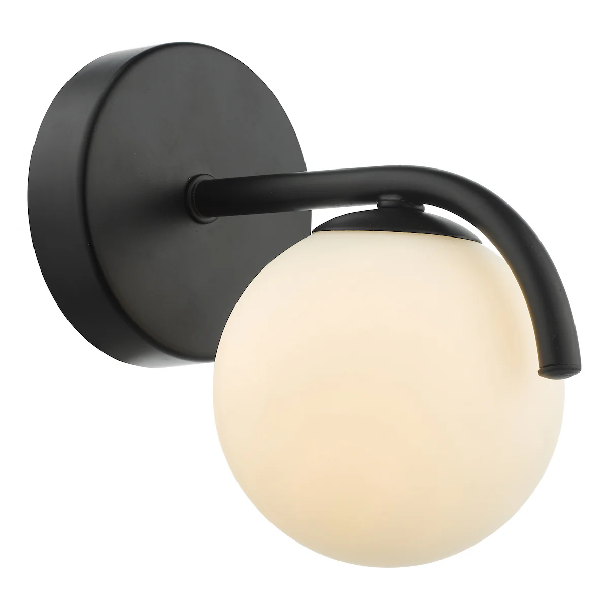 Orlena Wall Light Matt Black and Opal Glass Shade, Minimalist Wall Lamp for Bedroom & Living Room Lighting Design
