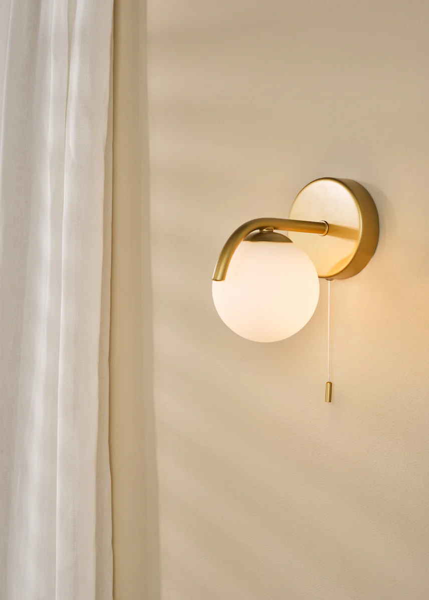 Orlena Wall Light Satin Gold and Opal Glass Shade | Modern Home Decor Lighting - Image 2