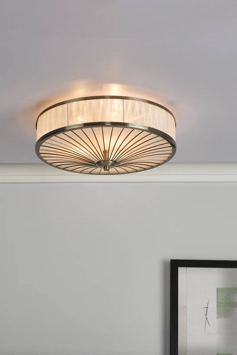 Oslo 3 Light Flush Antique Brass Ceiling Fitting | Elegant LED Compatible Flush Ceiling Light - Image 2